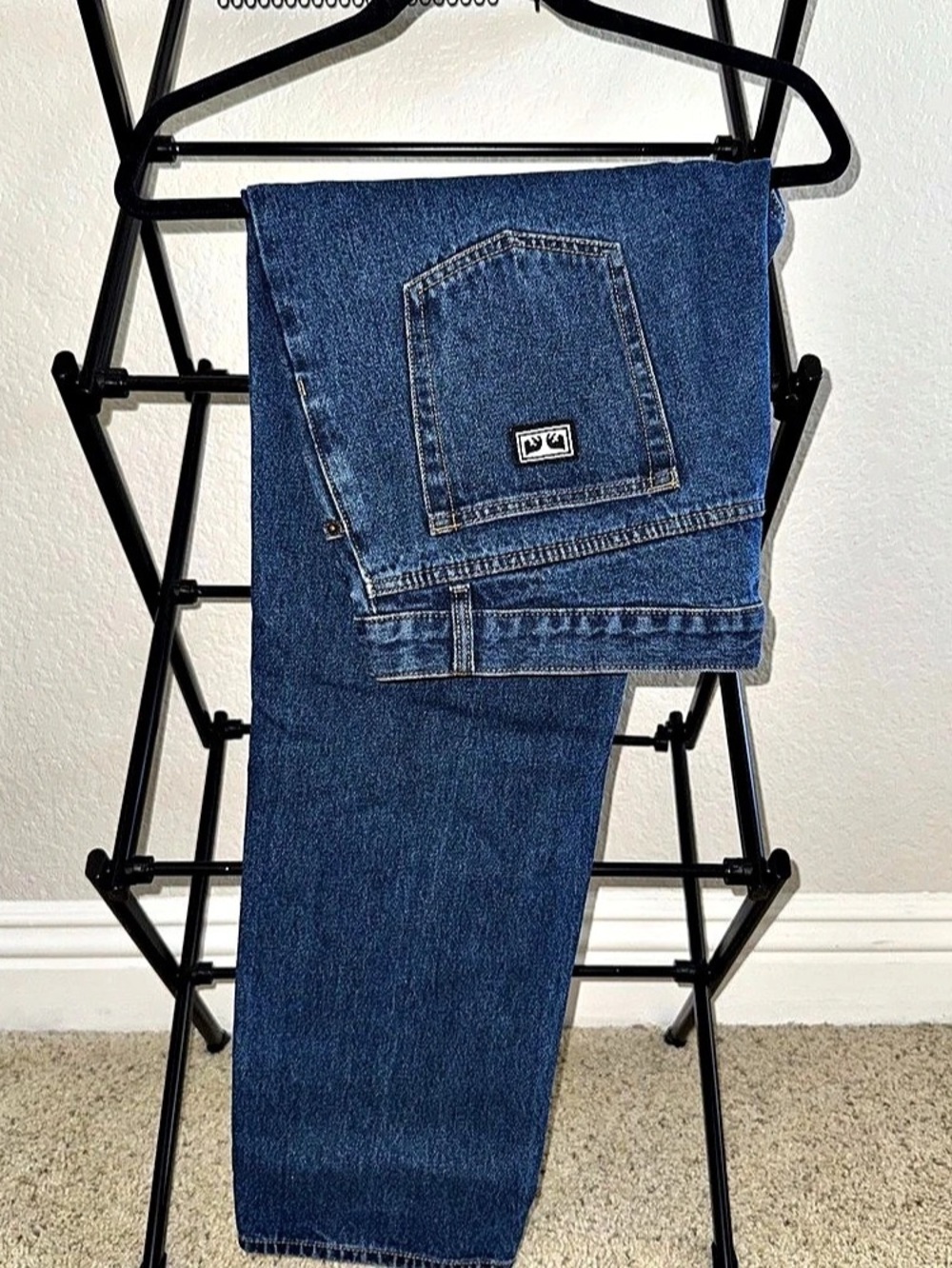 Obey Straight Leg Skate Denim Jeans Mens 34 Indigo Blue Wash
